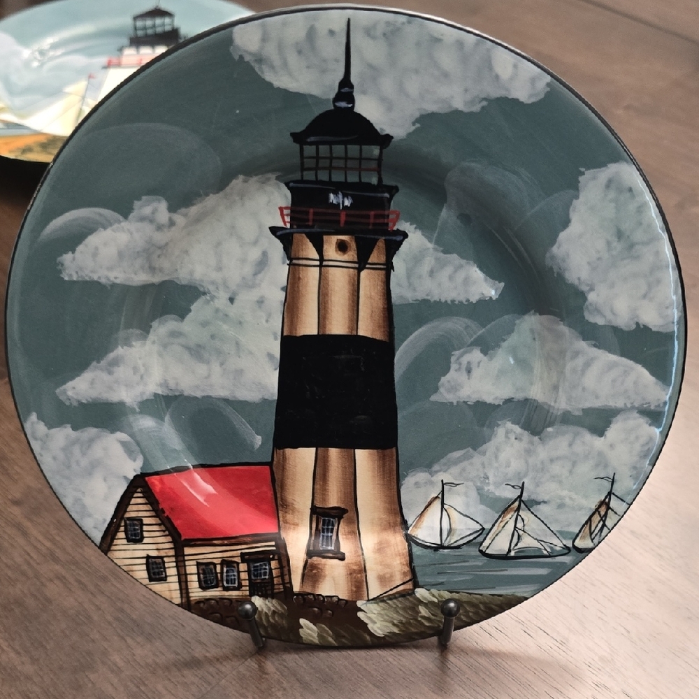 EUC Sakura Lighthouse and Sailboats Decorative Plate Wall Decor